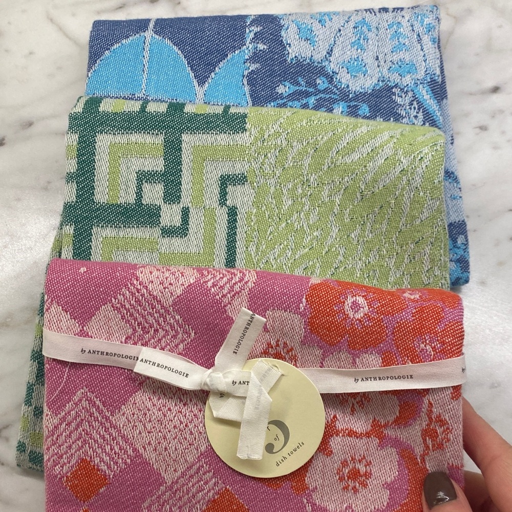 Anthropologie Vibrant Patterned Towel Trio